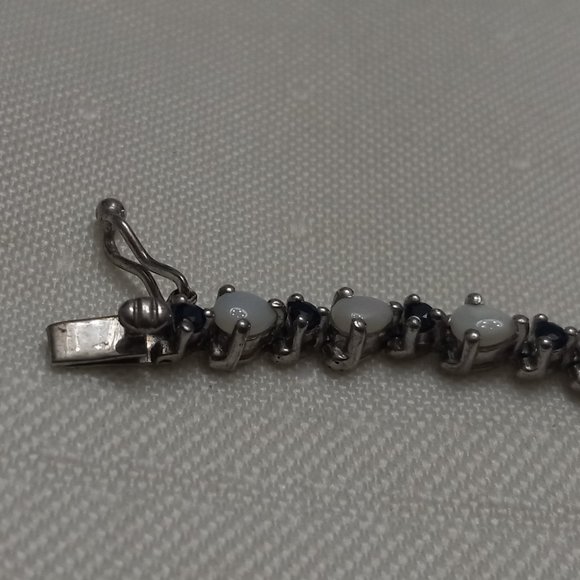 Sterling Silver Bracelet with Opals and Blue Rhinestones - Picture 11 of 14